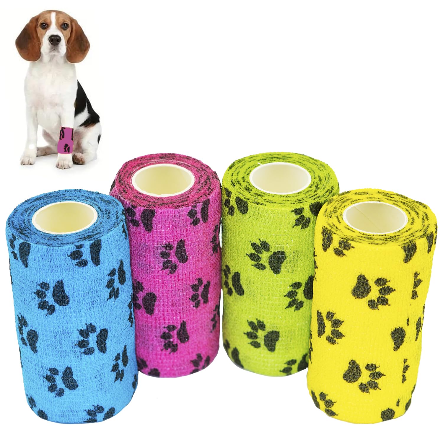 YUISI Pack Of 4 Cohesive Bandage, Vet Tape Wrap, Self Adhesive Bandage Wrap, Non-Woven First Aid Tape For Person Dogs Horses Cat & Animal Ankle Sprains & Swelling (10cm × 4.5m)