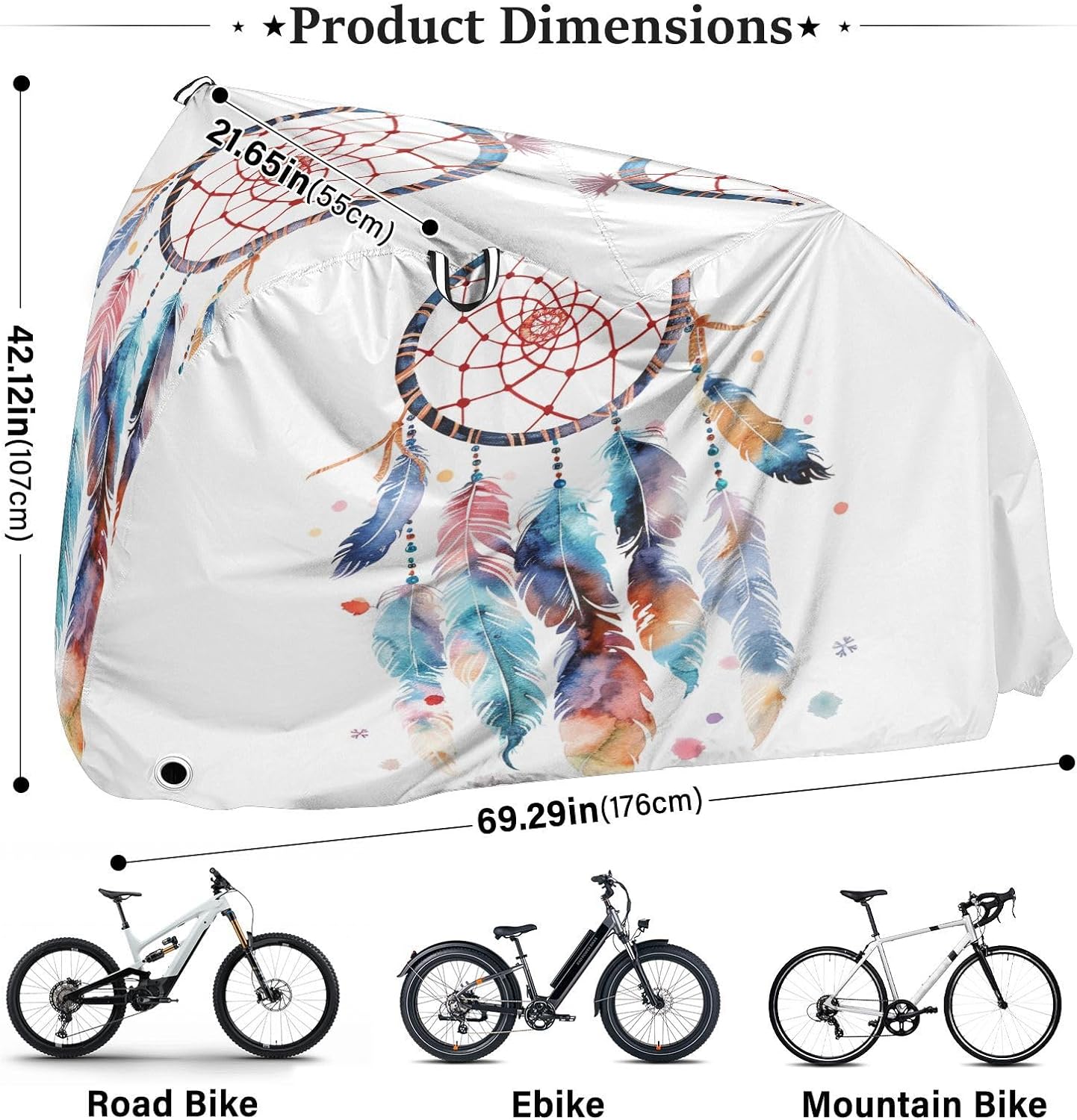 ALAZA Dreamcatcher Watercolor Bike Cover Waterproof Outdoor Ebike Bicycle Covers Tarp Protection for 1/2 Bikes, Sun UV Dust Wind Proof