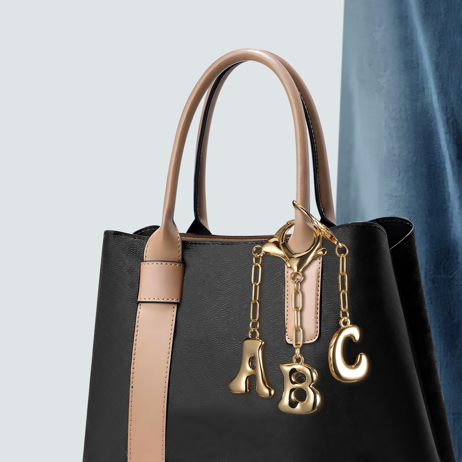 Gold Bubble Initial Keychain for Women Bag Charms Letter A-Z Keychain Alphabet Handbags Purse Charms Accessories - Image 3