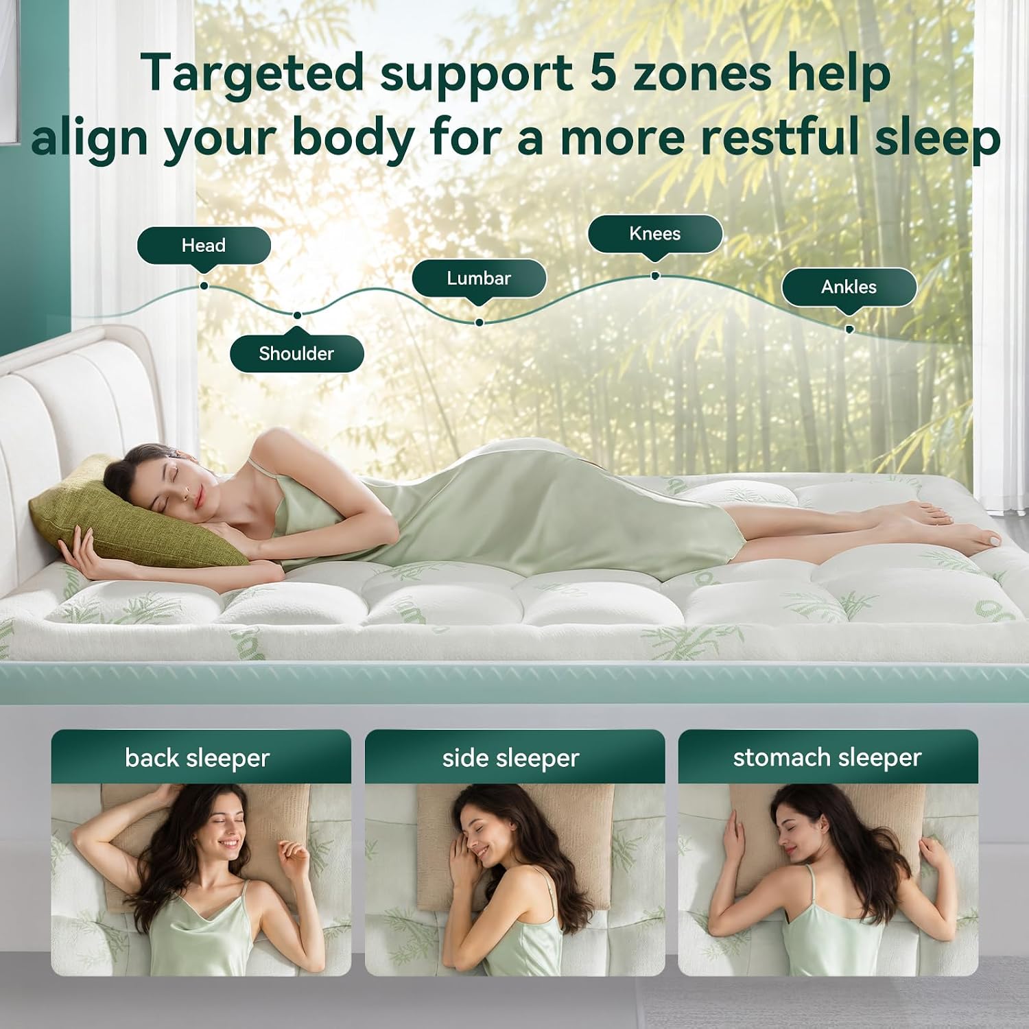 4-Inch Dual-Layer Bamboo Viscose Cooling Memory Foam Queen Mattress Topper