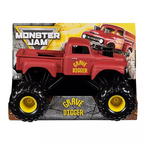Monster Jam Official Grave Digger Monster Truck, Red Vintage Edition, 1:24 Scale Die-Cast Vehicle, Collectible Truck Toy for Kids Ages 3 and Up