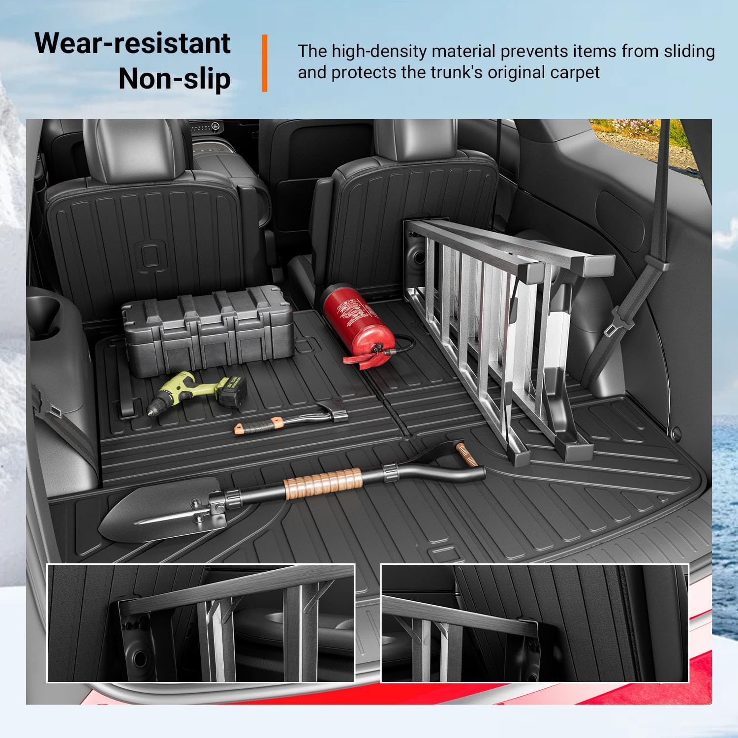 powoq 7 Seats Fuel Cargo Mat Compatible with 2026 Palisade Cargo Liner TPE Trunk Mat Backrest Trunk Liner 2nd Back Seat Protector Replacement for 2026 Palisade Accessories