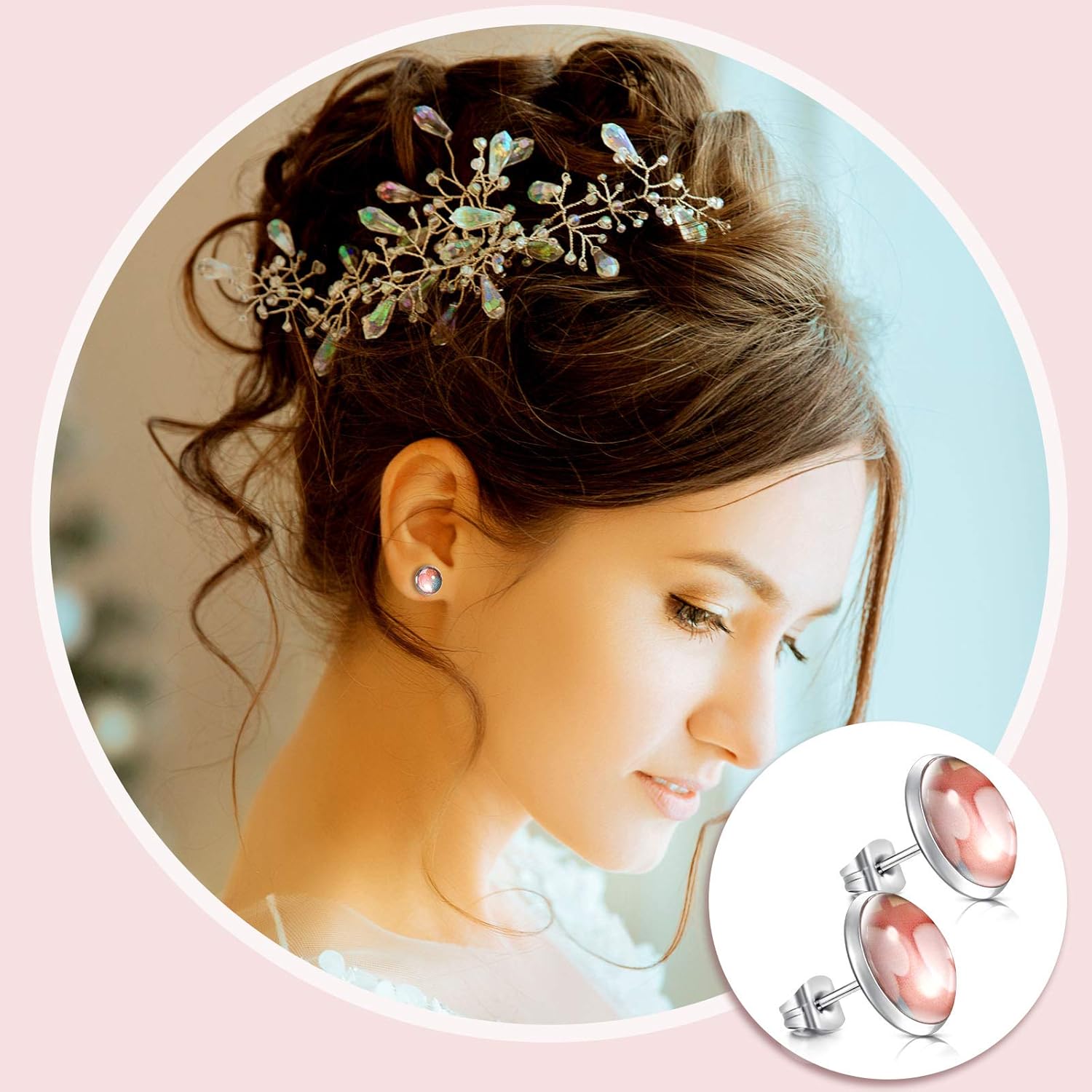 Hicarer 200 Pieces Stud Earring Kit, Including 50 Pieces 12 mm Stainless Steel Blank Stud 50 Rubber Back, 50 Pieces 12 mm Clear Glass Cabochons 50 Stainless Steel Earring Back for DIY Making (Silver) - Image 7