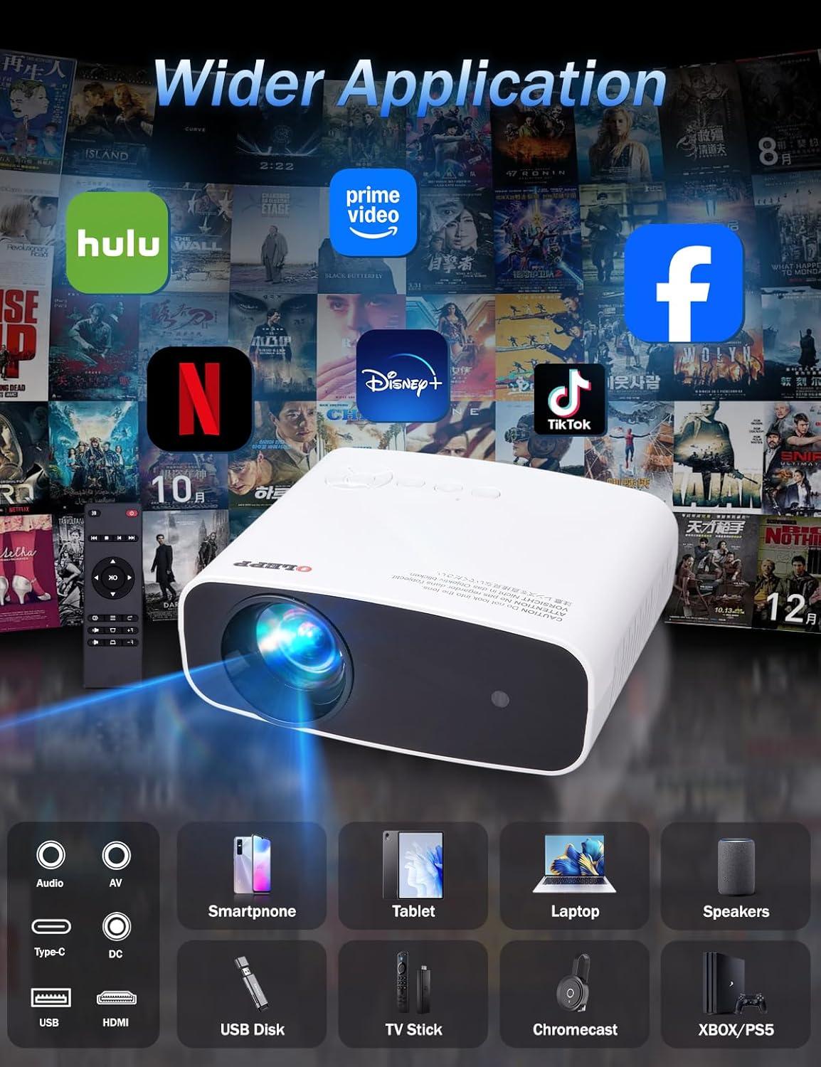 Mini Projector X5 with WiFi and Bluetooth, Native 720P Supports 1080P HD Video, 3-in-1 Stand/Table/Ceiling, Auto Keystone & Electric Focus, Dust-Proof Low Noise Design, Home Theater for Bedroom