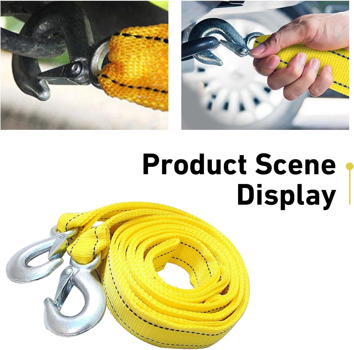 1 PC Car Heavy Duty Tow Strap, Steel Hooks Emergency Towing Rope, 1.8" x 13 Ft 11,000 lbs Vehicle Recovery Strap with Storage Bag, Universal for Cars Trucks ATV (Yellow)