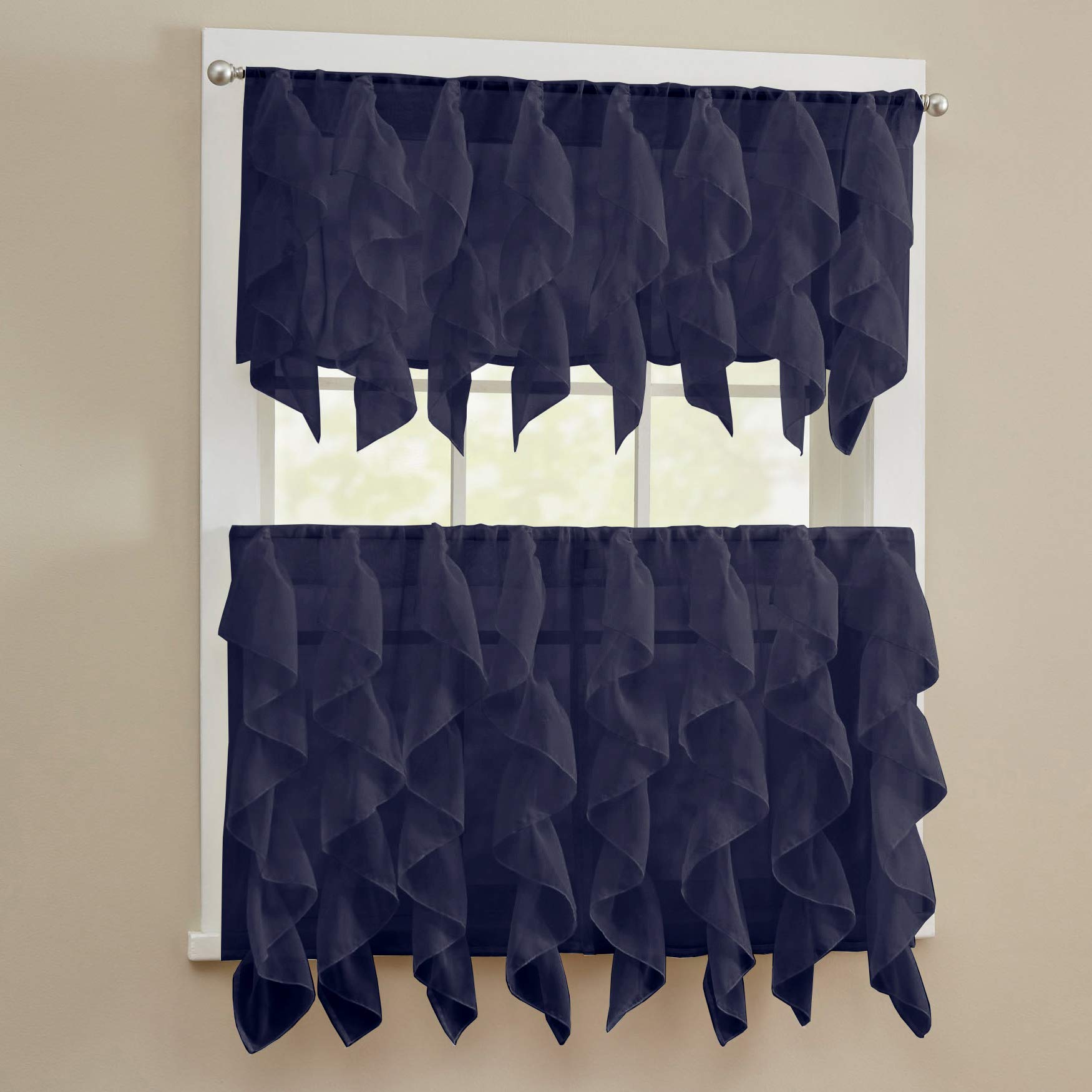 Sweet Home Collection Kitchen Curtains for Windows 40+ Styles &amp; Colors Swag, Valance, Tier Sets &amp; Panels Cafe Curtains for Farmhouse, Rustic, Modern Décor, Navy, 24" Tier Valance Set