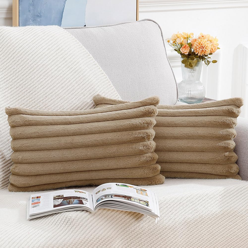 Madizz Set of 2 Faux Fur Decorative Cushion Covers 12x20 inch, 30x50 cm - Image 2