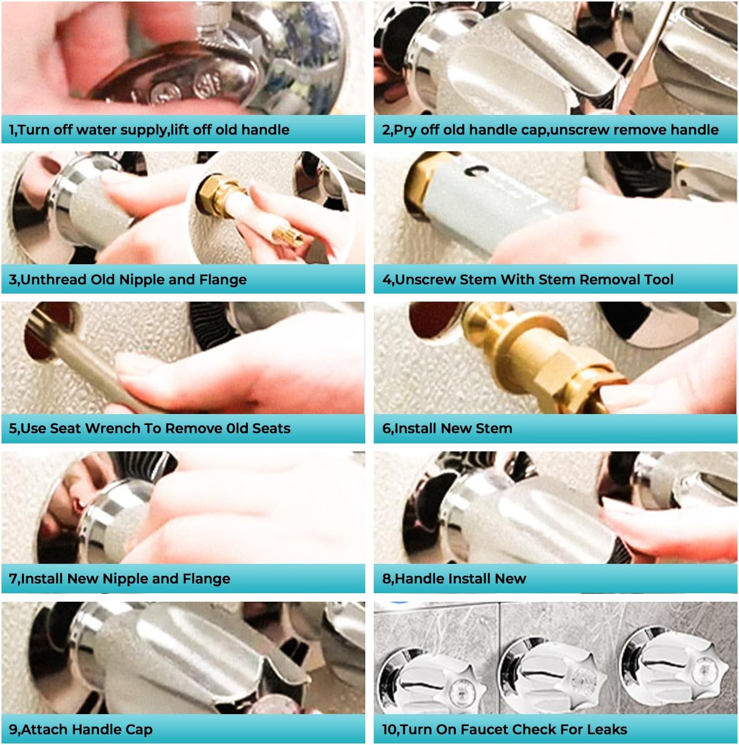3 Pcs Shower Knob Replacement Kit Compatible with Price Pfister Verve Tub & Shower Faucets, 39619 Bathtub Shower Handle Rebuild Trim Kit (Chrome), Includes 12H-2H, 12H-2C, 12H-18D Stems (Silver)