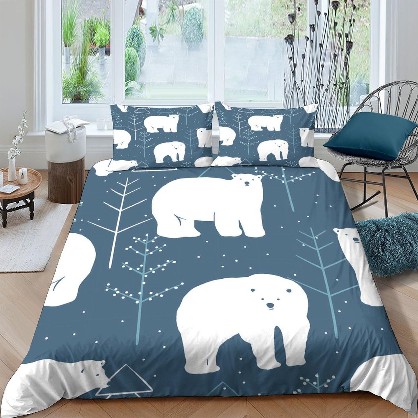 Ctjqhvkz Style-4 3D Printed Polar Bear Fitted Sheet Microfiber Blue Animal Forest Mattress Cover For Bedroom Guest Room Home Decor Single（135X200cm）