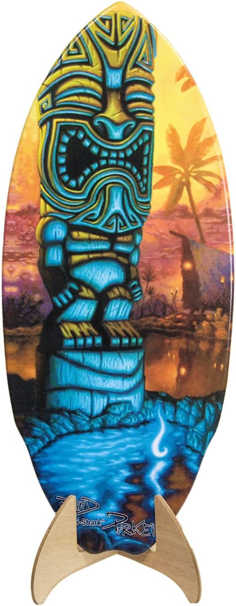 Tiki Shark "Tiki of The Blue Pool Mini Surf Art Board with Stand