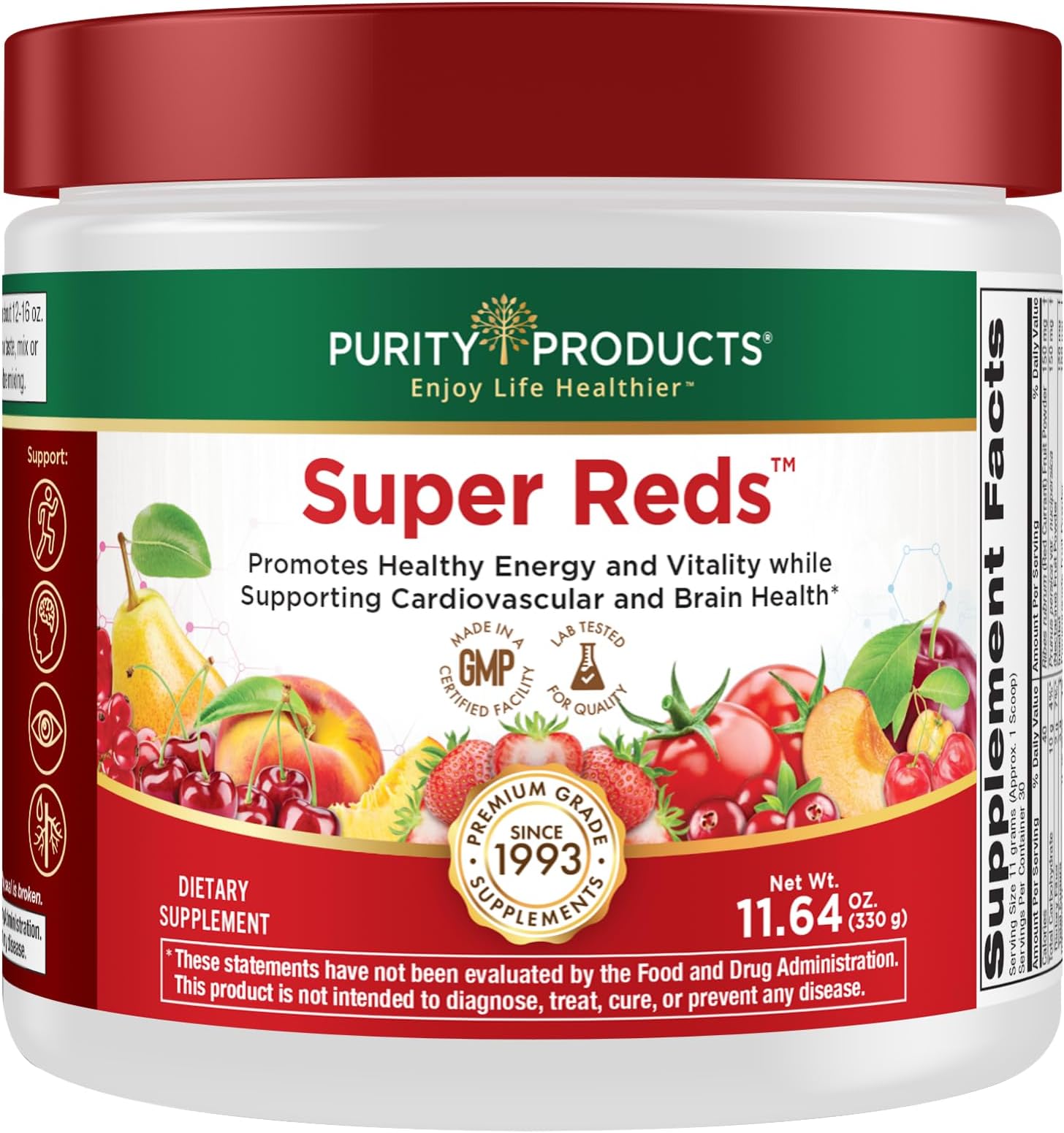 Super Reds Powder Phytonutrient Superfood Drink Mix w/FloraGLO Lutein - Phytonutrient Blend containing Polyphenols, Antioxidants & More - 330 Grams - 30 Day Supply