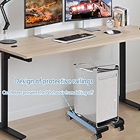 Vista 7 de Soporte de CPU móvil ajustable, Soporte de torre de computadora ventilado con 4 ruedas con rodamientos se adapta a la mayoría de torres de PC
