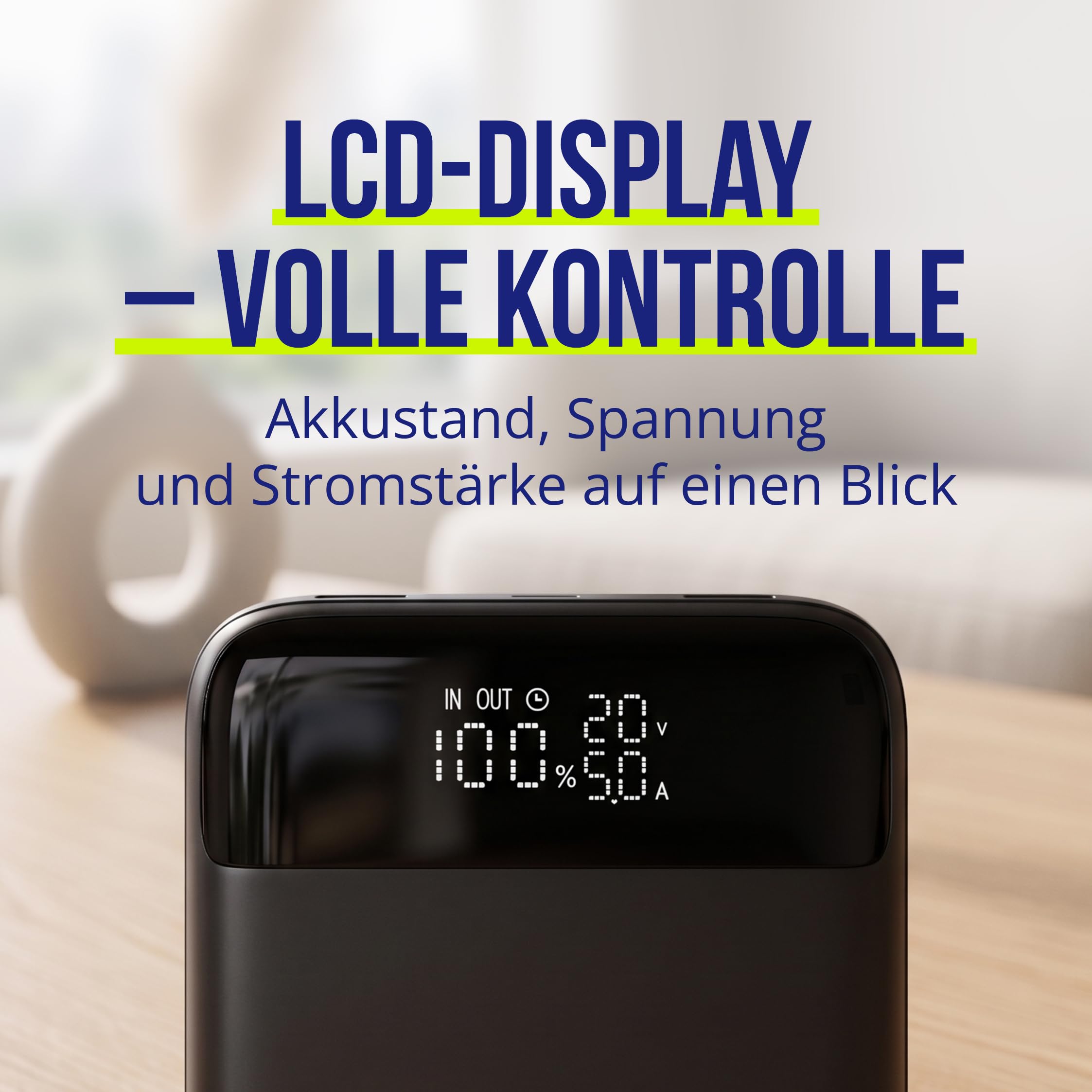 Powerbank 19200 mAh 130 W – Chargeur Rapide USB-C PD & QC pour Ordinateur Portable, téléphone Portable et Tablette – Boîtier en Aluminium, écran LCD, Compact, câble 100 W Inclus – Gris