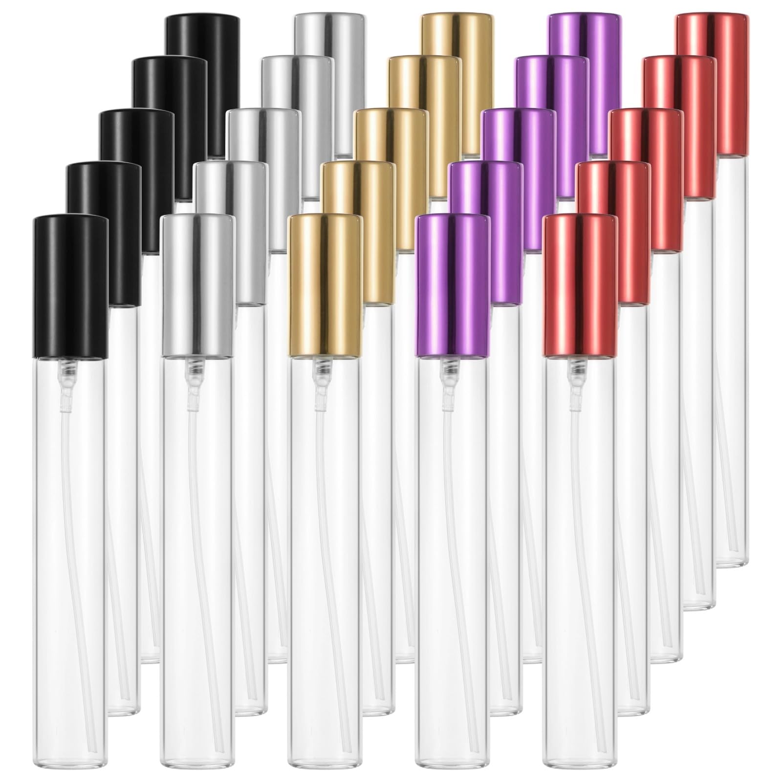 25 flaconi spray in vetro ricaricabili per profumo, 15 ml, mini flaconi da viaggio, 5 colori, contenitori riutilizzabili portatili con tappo, facili da trasportare e ricaricare