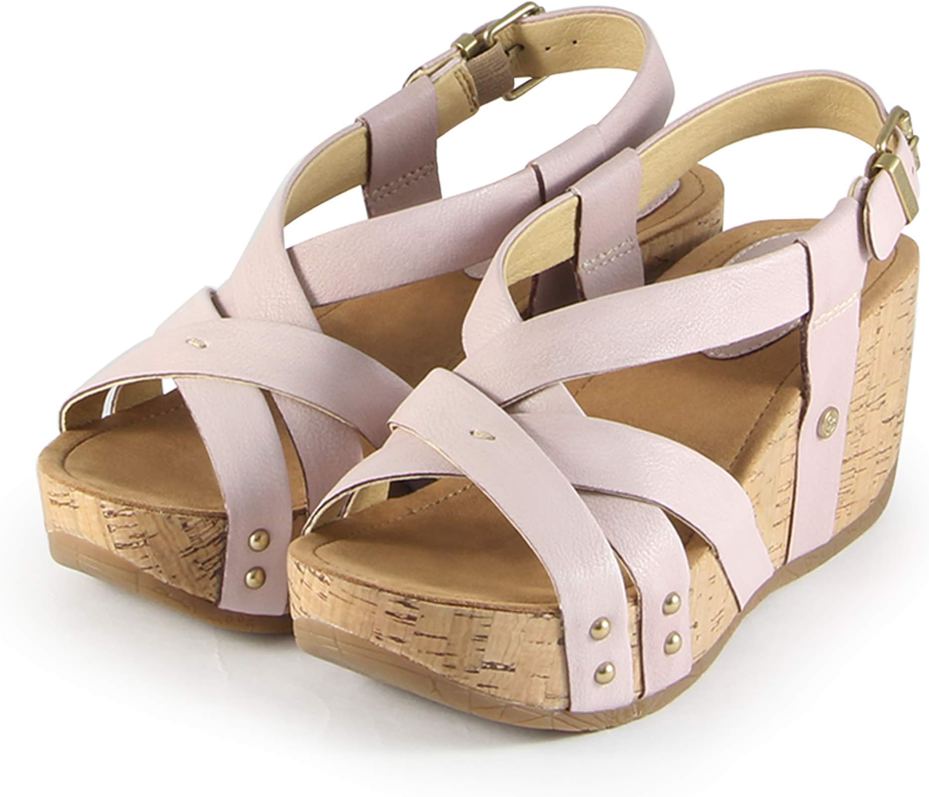 Bussola Formentera Cross Straps Wedge Sandals (Micro Washed Blush)