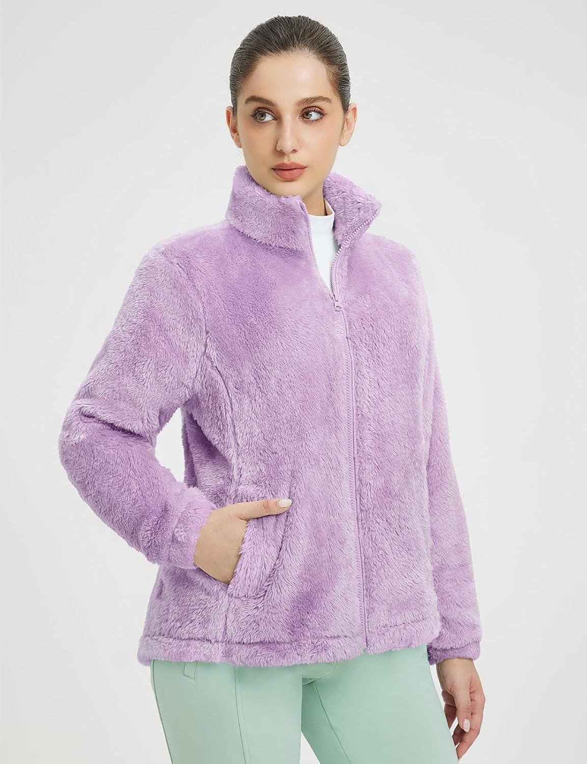 BALEAF Women's Fleece Full Zip Up Jacket Fuzzy Lightweight Warm Middle Layer Ski Jacket Winter Coat