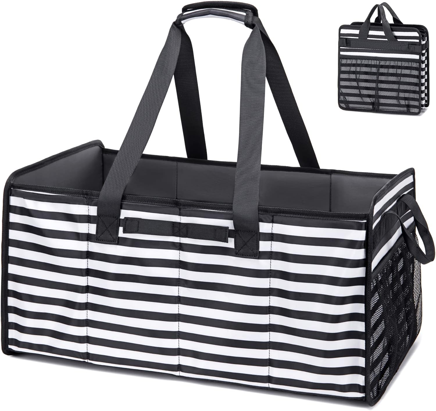 Muzale Extra Large Utility Tote Bag with Wire Frame Reusable Grocery Bags Foldable Heavy Duty Shopping Bags for Groceries Collapsible Totes with Handles for Carrying Heavy Loads Storage Car Trunk