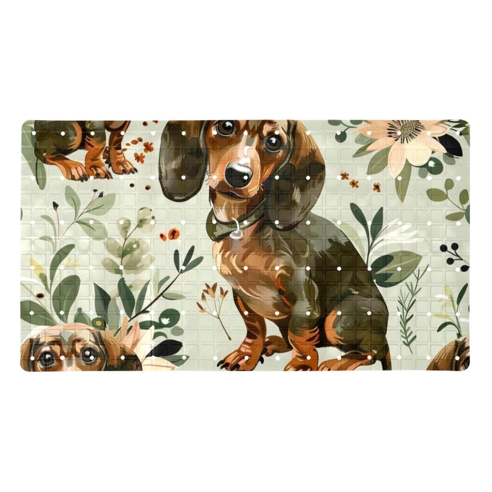 Tapis de bain motif teckel pour sécuriser la douche de la famille