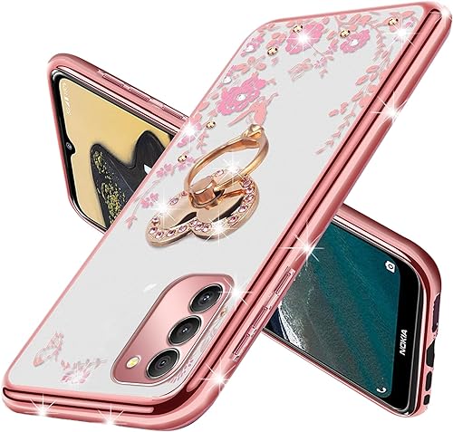 Miniatura 3 de KuDiNi Funda protectora para Nokia G400 0.18 oz, Nokia G400 Phone Cas para mujer, con purpurina, suave, mariposa, corazón, floral, transparente, con