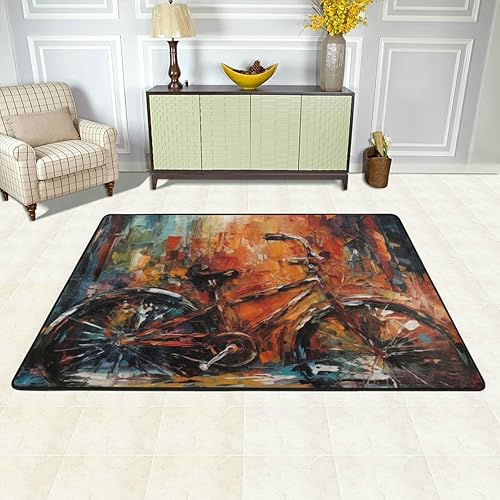 Miniatura 4 de Alfombras de diseño de bicicleta de 4 x 6 pies, duraderas y suaves, adecuadas para interiores, cocina, baño y guardería, alfombra gruesa y lavable