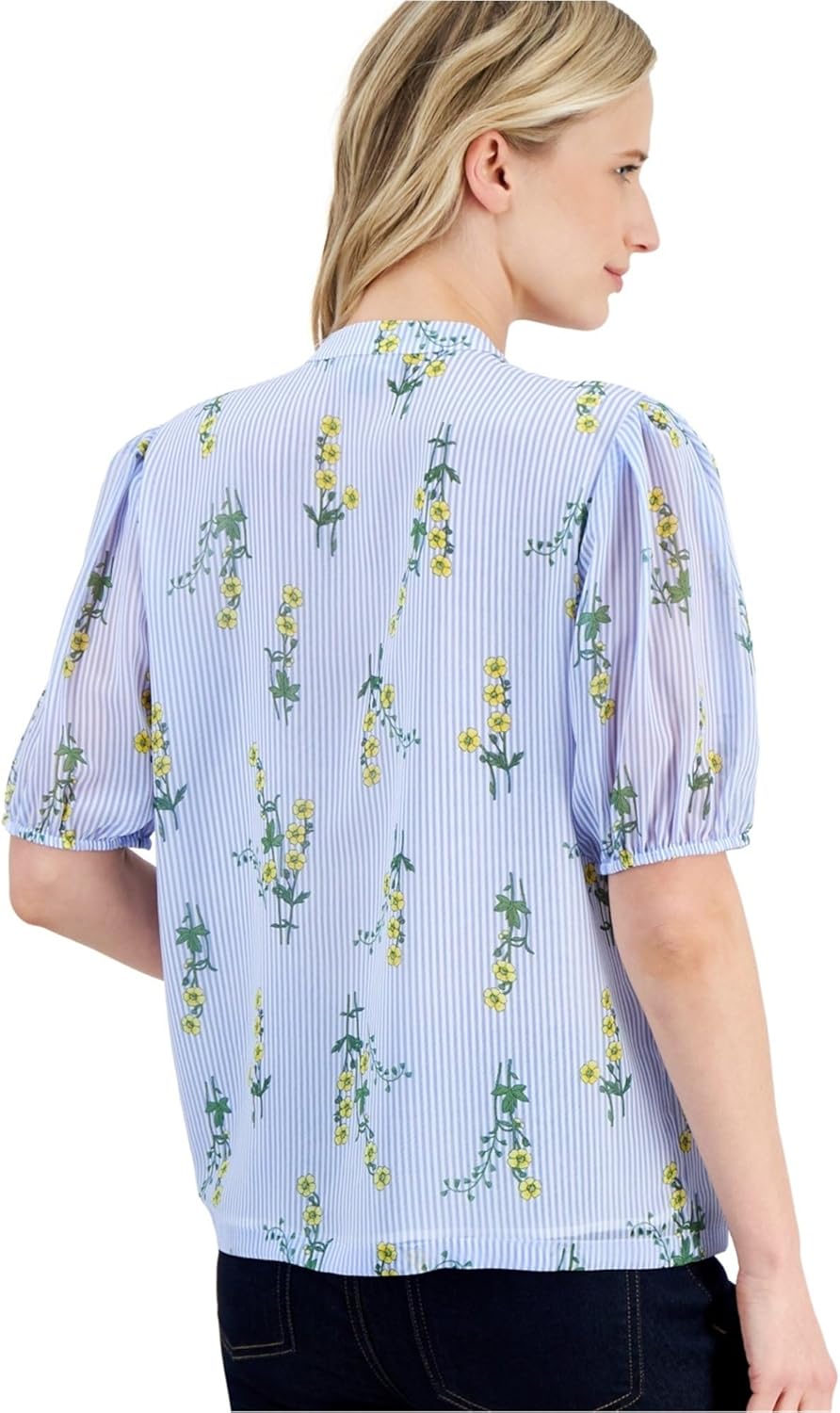 Nautica Jeans Women's Floral-Print Pintuck Blouse (Blue/Yellow, Small) - Image 2