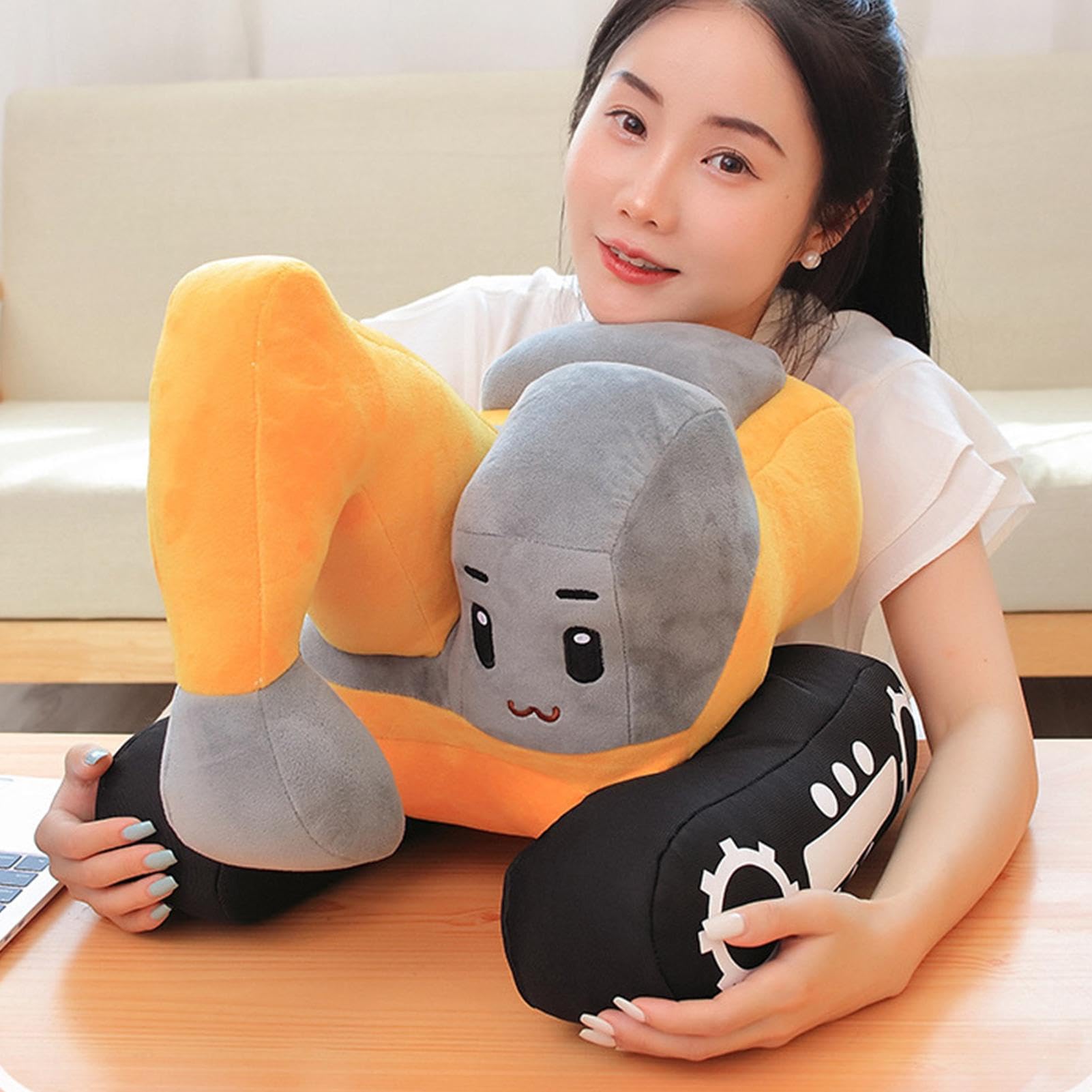 Pelleteuse En Peluche Douce - Jouet Peluche Excavatrice Jaune Pour Enfant, Cadeau Ludique Et Déco