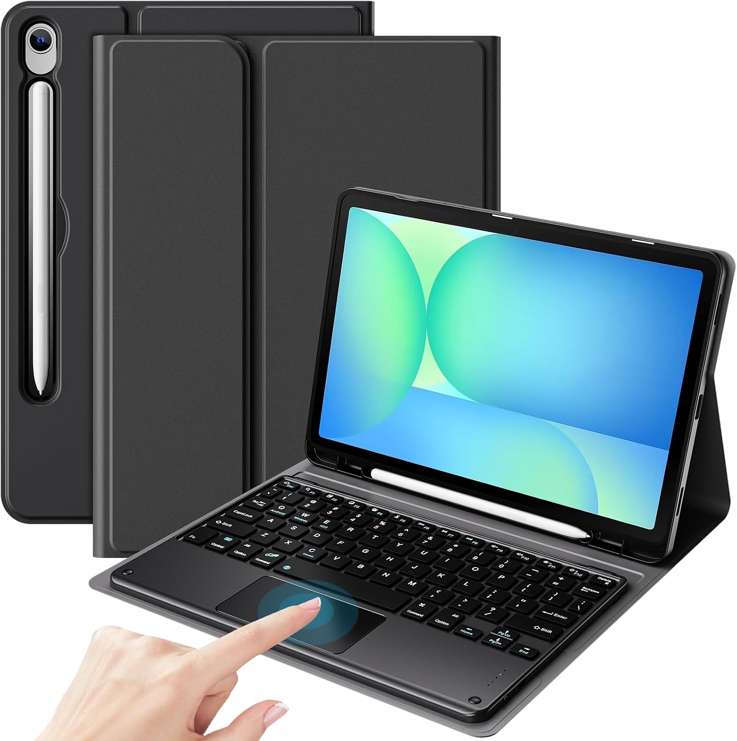 ProCase Keyboard Case with Touchpad for Galaxy Tab S10 FE/S10 Lite/S9 FE 10.9-Inch, Tab S9 11", Detachable Wireless Keyboard Folio Cover with Pencil Holder, Type-C Charging -Black