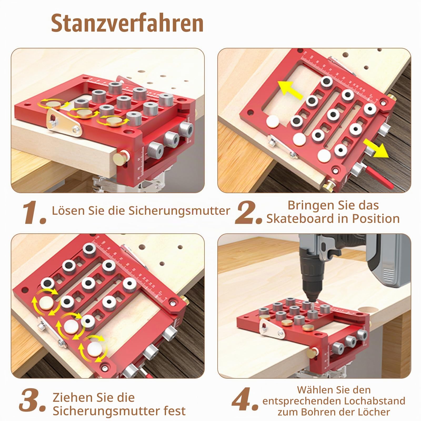Bohrschablone, Dübel 2/6/8/10/15/20/35mm Pocket Hole Jig Set 3-in-1 Taschenlocher Bohrschablone Dübelhilfe für Holzbearbeitung mit Positionierungsclip Einstellbare Bohrführung Puncher Locator