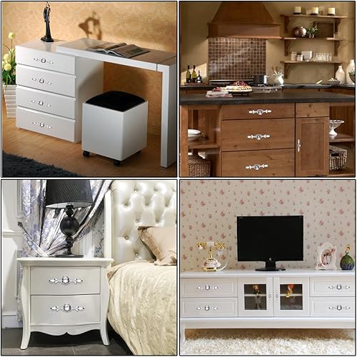 Miniatura 4 de Sumnacon Tiradores de cajón para cómoda  Perillas decorativas de cristal de diamante con placa, pomos de puerta de armario con tornillos para