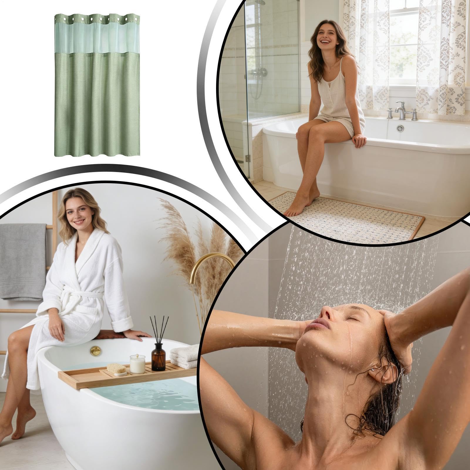 Rideaux de Douche Imperméables Rideaux Tissu Gaufre Rideaux Avec Fenêtre Supérieure