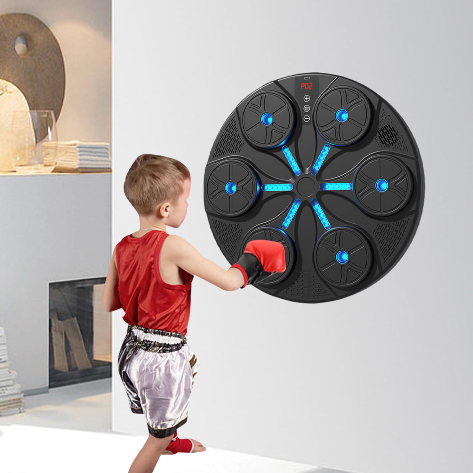 Máquina De Boxeo Musical Entrenador Electrónico con 8 Modos | Con Iluminación RGB, De Pared Y Música Para Hombres, Mujeres, Adultos, Hogar, Oficina, Gimnasio, Entrenamiento Fitness Y