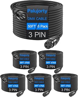 50 FT DMX Cable 6 Pack, Palujorty Coiled 3 Pin DMX Cable for DJ DMX lighting and Light Show