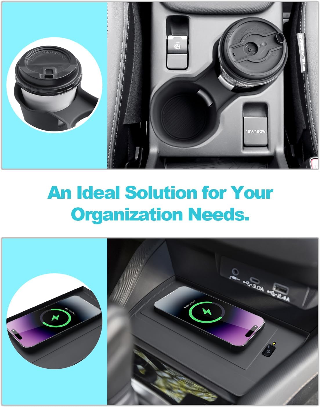 CDEFG 3PCS for 2025 Subaru Forester Center Console Organizer Tray, Forester 2025 Accessories Middle Console Cup Holder Wireless Charging Pad Storage Box(NOT for 2025 Wilderness)