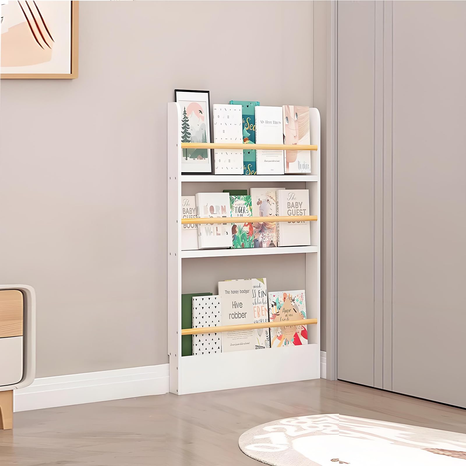 Tazyee Bookshelf, Tall Narrow Book Shelf, Behind Door 3-6 Tier Wall Bookcase for Bedroom, Living Room, Office, Space Saving Organizer for Kids’ Toys and Books White 3-shelf/23.6" x 3.9" x 35.0"