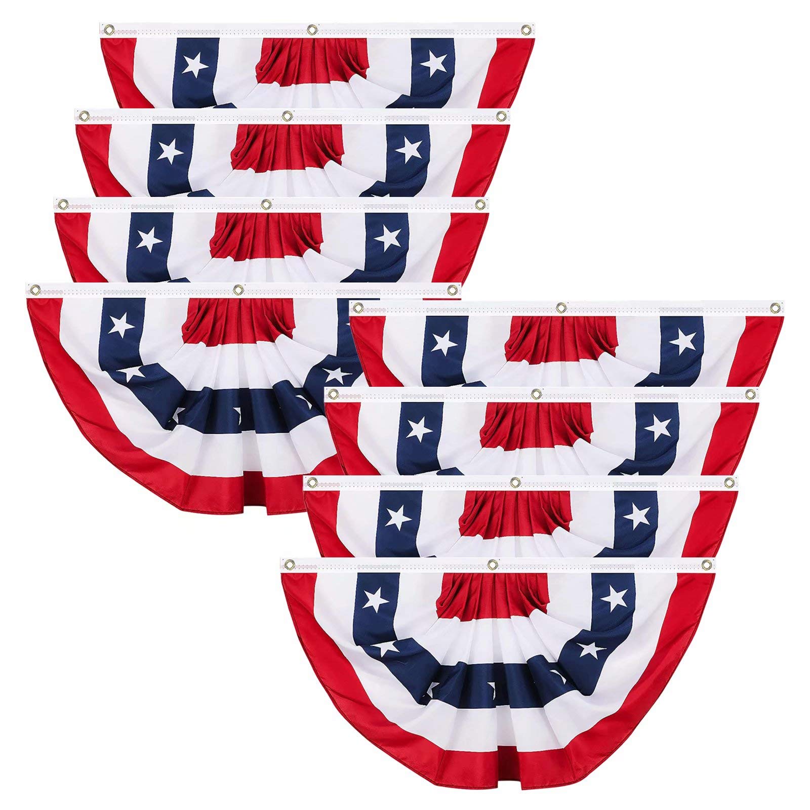 8 szt. USA plisowana flaga wachlarza dekoracje na dzień niepodległości -3,5 x 9,5 cm baner chorągiewka flaga patriotyczna półwachlarz baner flaga z mosiężnymi oczkami na 4 lipca Dzień Pamięci Dekoracja