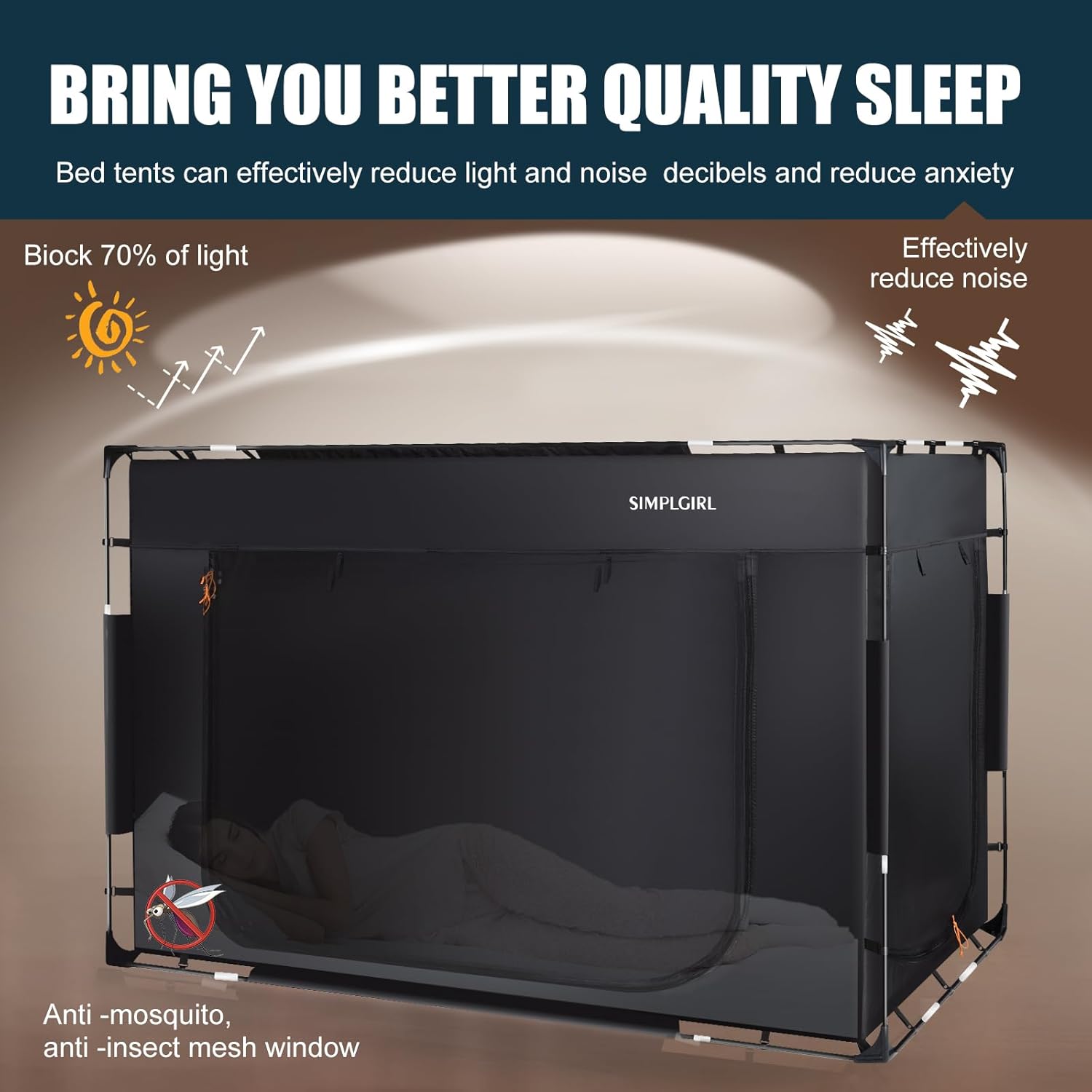 Bed Tent Bed Canopy Tents for Adult and Kids- Portable Dream Indoor Sleeping Tents Blackout with 3 Doors Breathable Big Space Tent