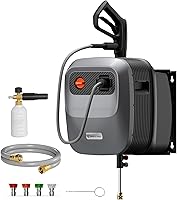 Giraffe Tools Grandfalls G20 Retractable Pressure Washer: 2500 PSI, 2.2 GPM, 65FT Hose, 180° Wall Mount, Auto-Retract, 5 Nozzles - Dark Silver