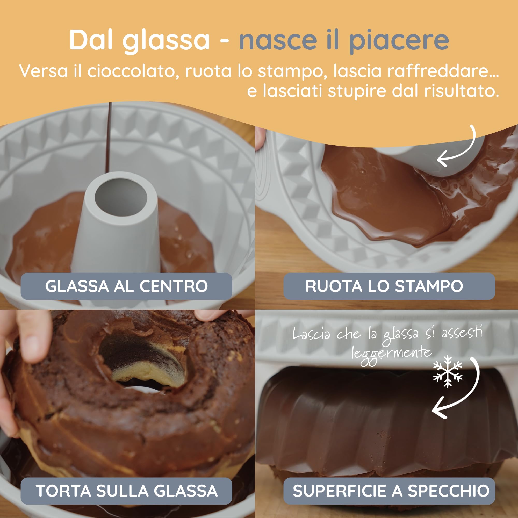 Backefix Stampo per ciambella, 24 cm, in silicone platinico, ideale come stampo per torta