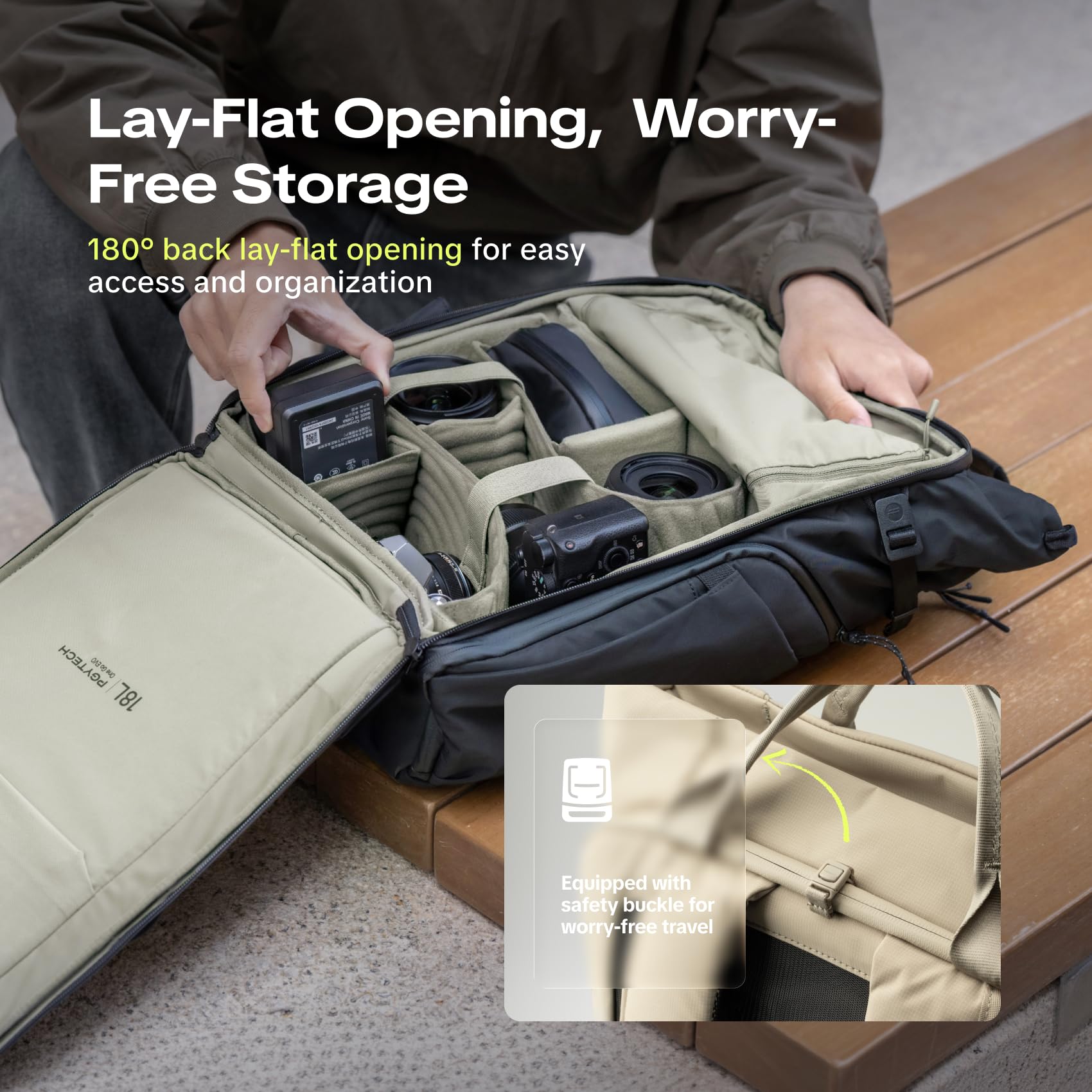 PGYTECH OneGo Roamer Sac à Dos Photo 18L, Tote Décontracté Déperlant avec Double Portage, pour Appareils Reflex/Hybrides, Drone DJI Mavic, MacBook Air 15", Porte-Trépied (Noir)