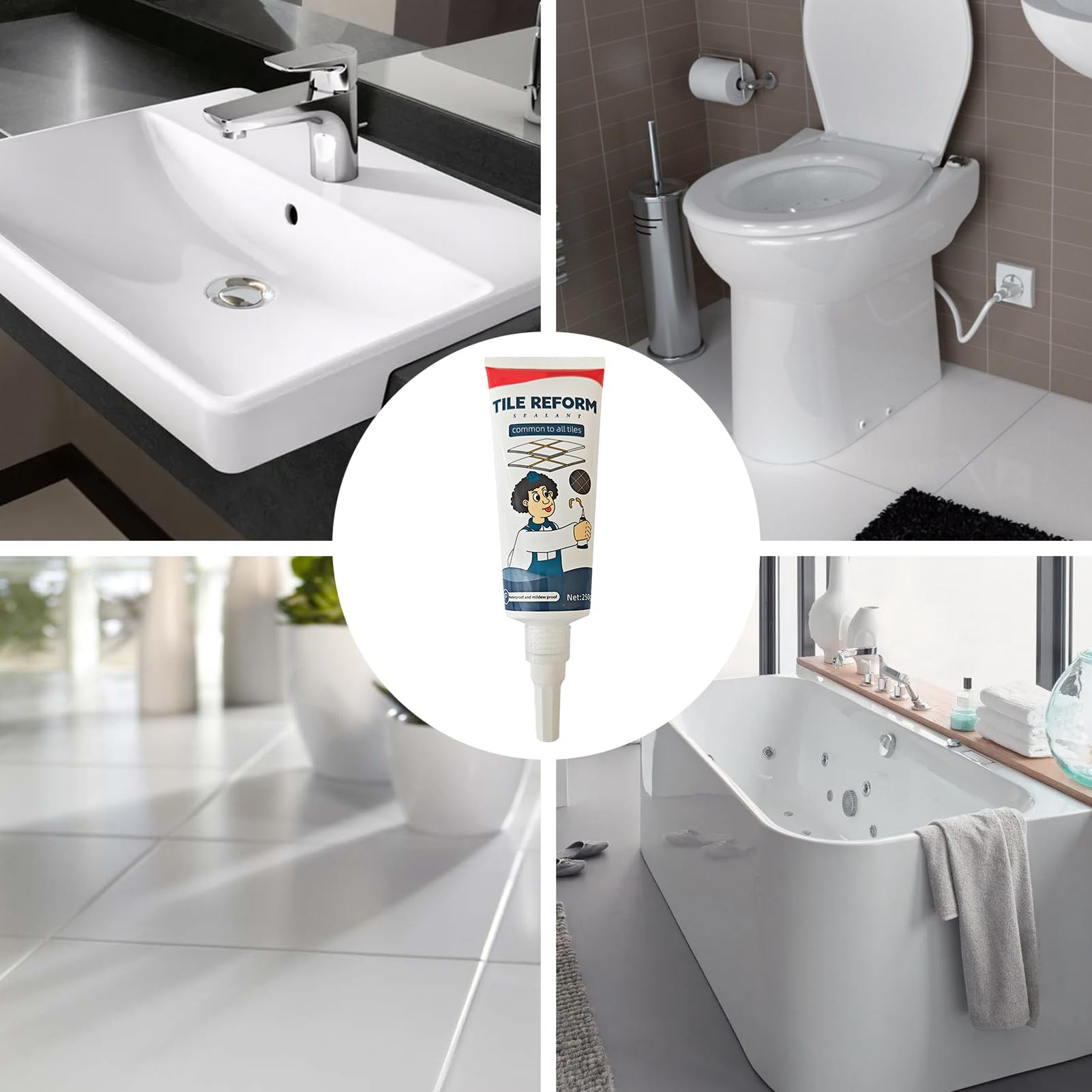 Tile Grout Repair, White Grout Filler Tube, 250g Waterproof Grouts Restorer, Seam sealers for Bathroom and Kitchen Use, Easy Line Fix to Wall & Floor Tiles, Quick Application