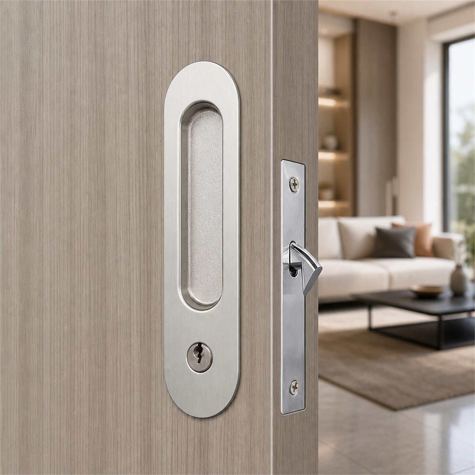 Cerradura Invisible para Puerta corredera,Cerradura de Puerta Corredera,Manilla Invisible para Puertas Empotradas,Cerradura de Embutir para Puerta Corredera,para baño,Armario,Cocina