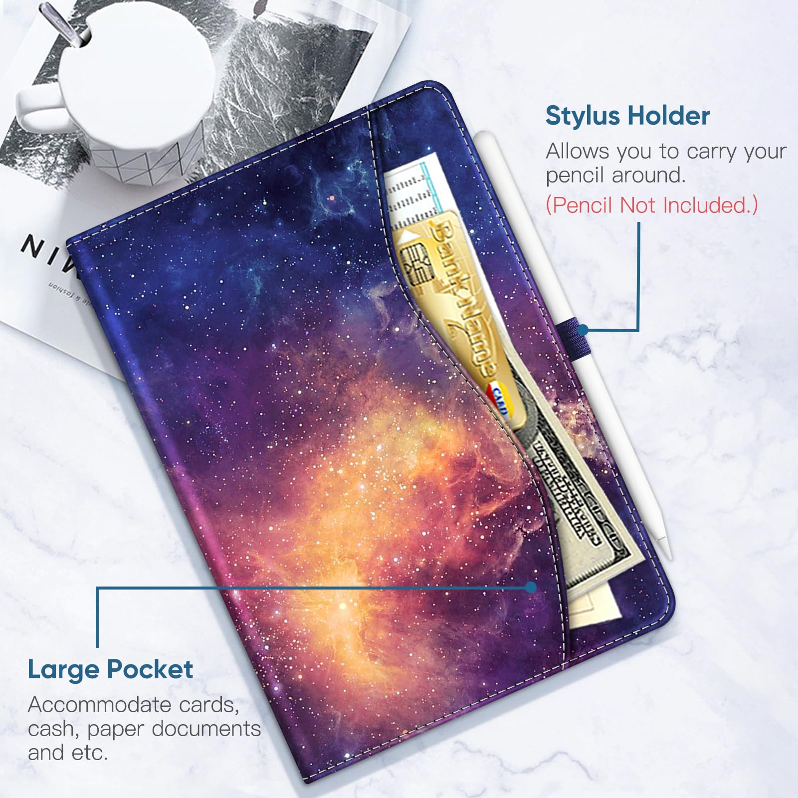 FINTIE Custodia Universale per 10 Pollici Tablet - 360 Gradi di Girevole Cover Case con Tasca Compaibile con HiGrace/TECLAST/Blackview/YOTOPT/MEBERRY/DOOGEE/YESTEL Tablet 9 - 10.9, Lilla Marble