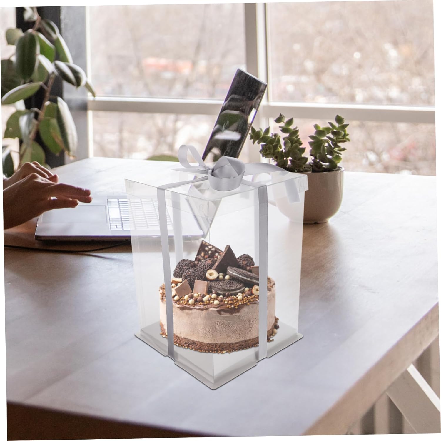 GLEAVI Glossy Plastic Cake Boxes 4 Pack Round Cake Carriers for Pastry Safe for Parties Banquets