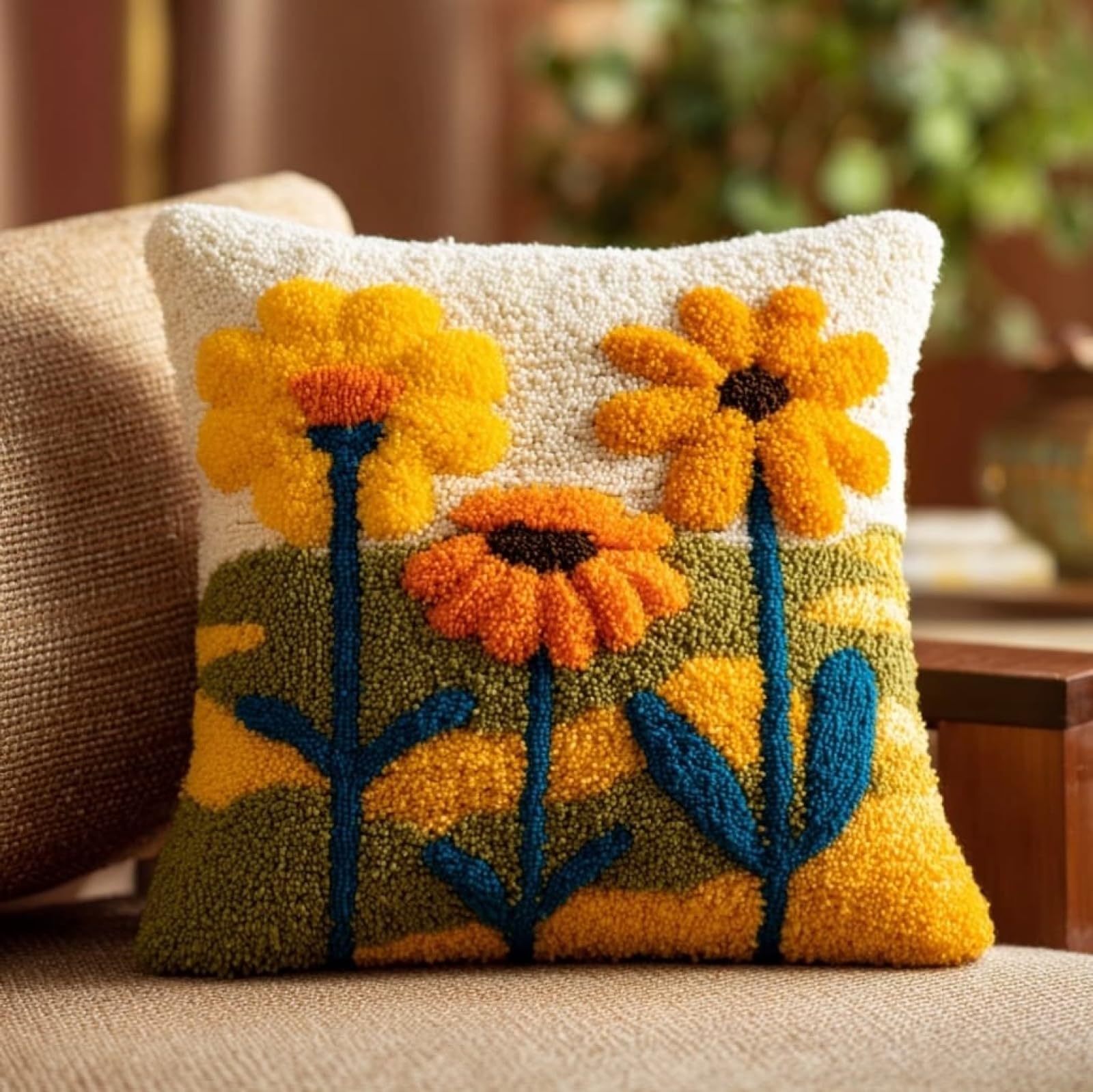 Wallustrioaw Yellow Latch Hook Cushion Kits For Adults,