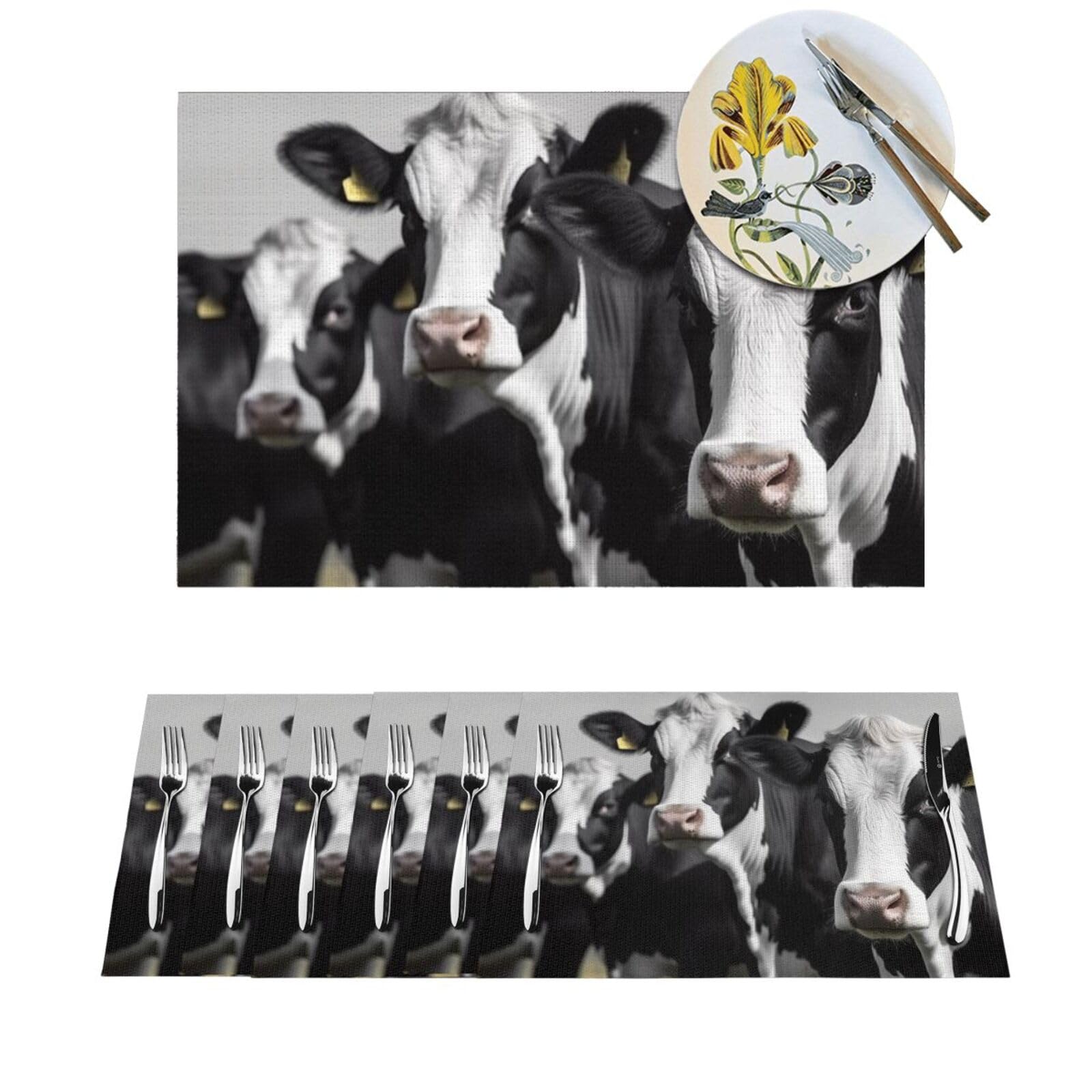 Set de table antidérapant PVC lavable de cuisine style rustique noir et blanc lot de 6