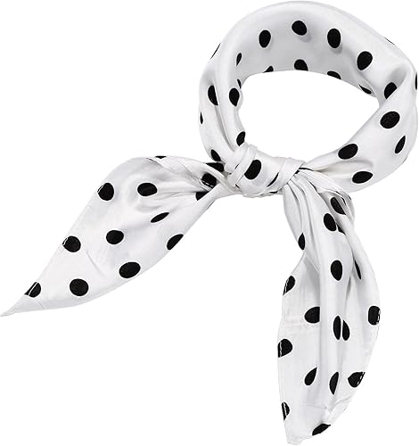 SATINIOR 1950s Chiffon Scarf Square Handkerchief Neck Scarf Satin Ribbon Polka Dot Scarf Hair Tie for Women Girl