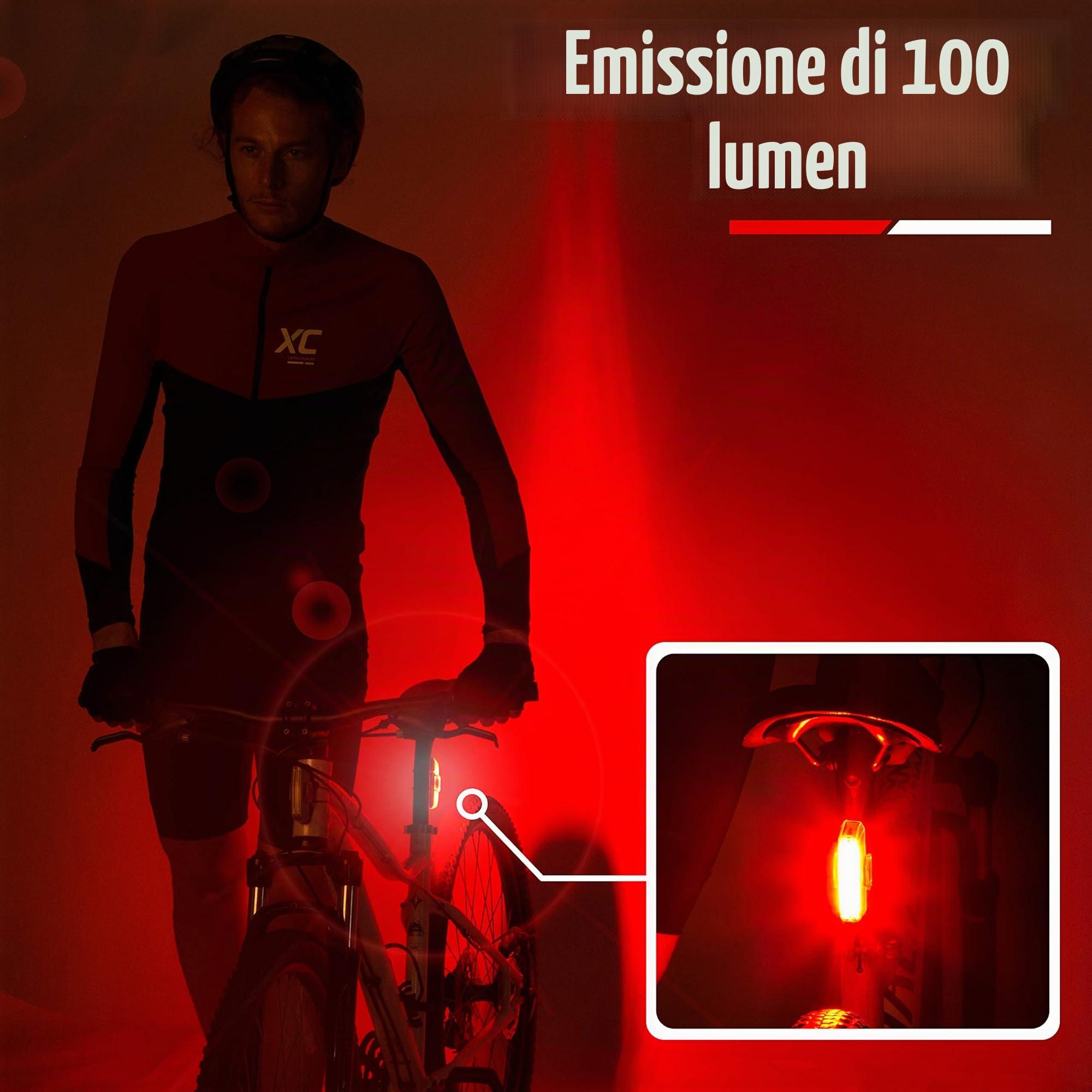 Luce Posteriore USB Ricaricabile per Bicicletta by Apace Attacco Universale– Fanale Posteriore Bici a LED Super Luminoso 100 Lumen - Luci Rosse MTB Posteriori per Una Sicurezza Ottimale in Bicicletta