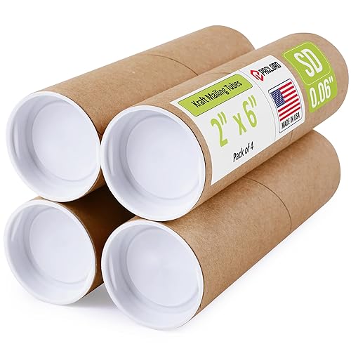 Miniatura 75 de Tubos de correo de papel kraft reforzado de 3 x 24 pulgadas, paquete de 4 tubos con 2 tapas cada uno, tubo de cartón fabricado en Estados Unidos