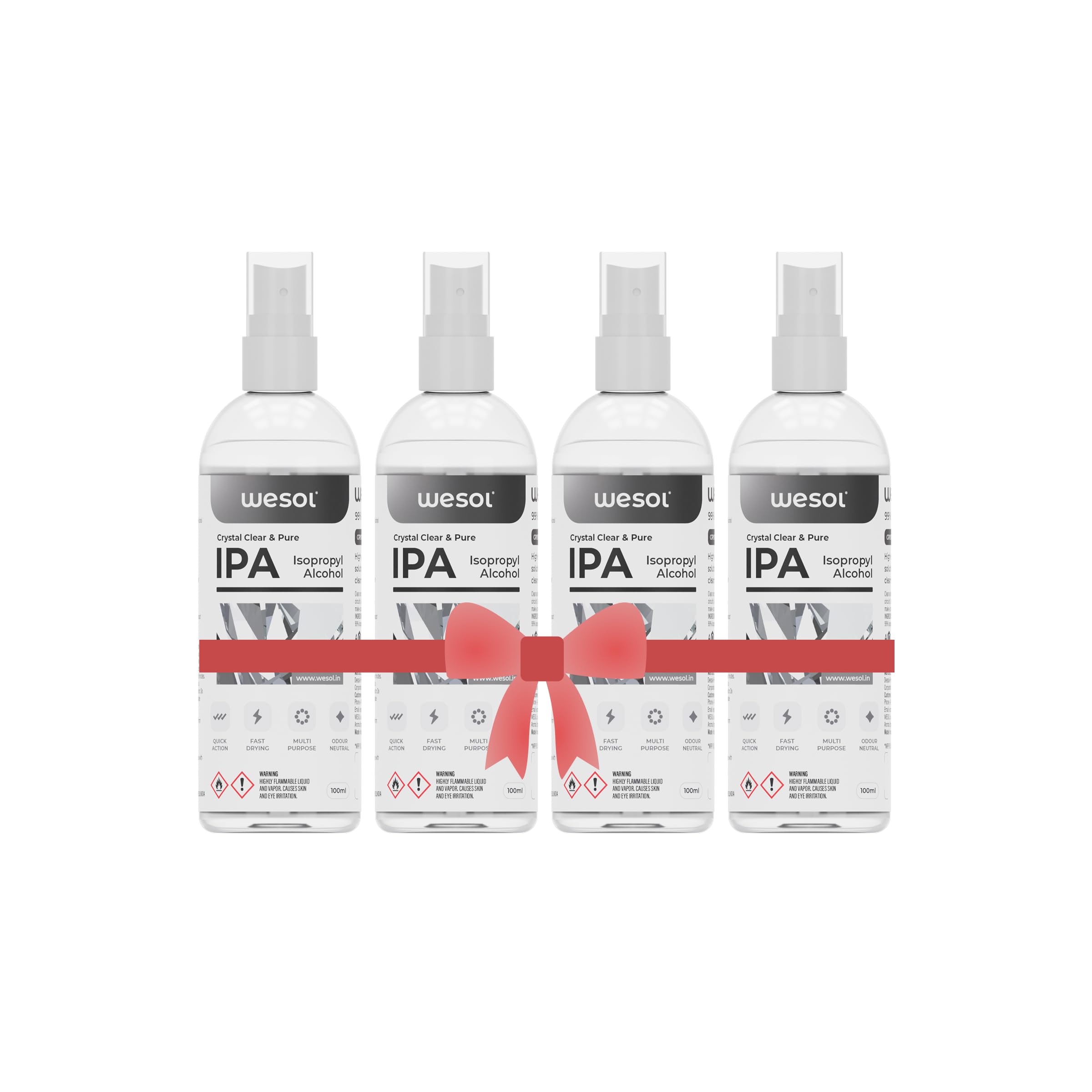 Wesol IPA Isopropyl alcohol 99.9% Spray | (CH3)2-CH-OH CAS: 67-63-0 | Premium Grade Pure without mixing | For Technical Use | 100ML Pack of 4