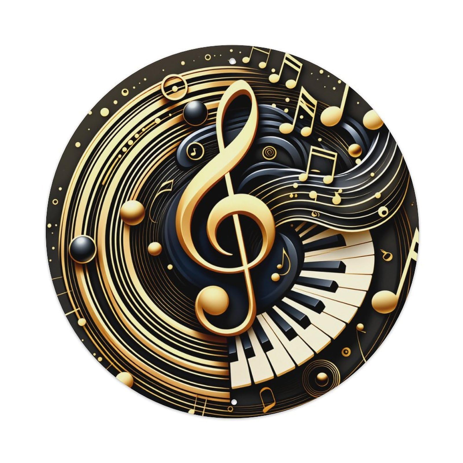 Golden Treble Clef Piano Keys Music Notes Metal Tin Sign Vintage Garden Bedroom Cafe Bar Man Cave Home Wall Decor Metal Poster 8x8 inches